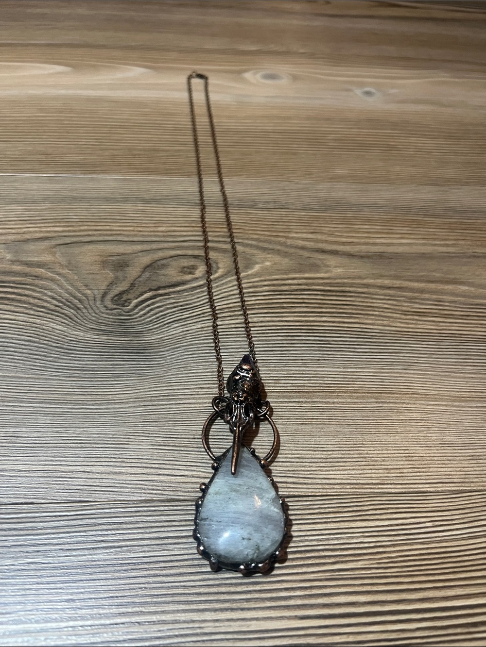 Vintage-Style Copper Electroformed Selenite & Amethyst Teardrop Necklace